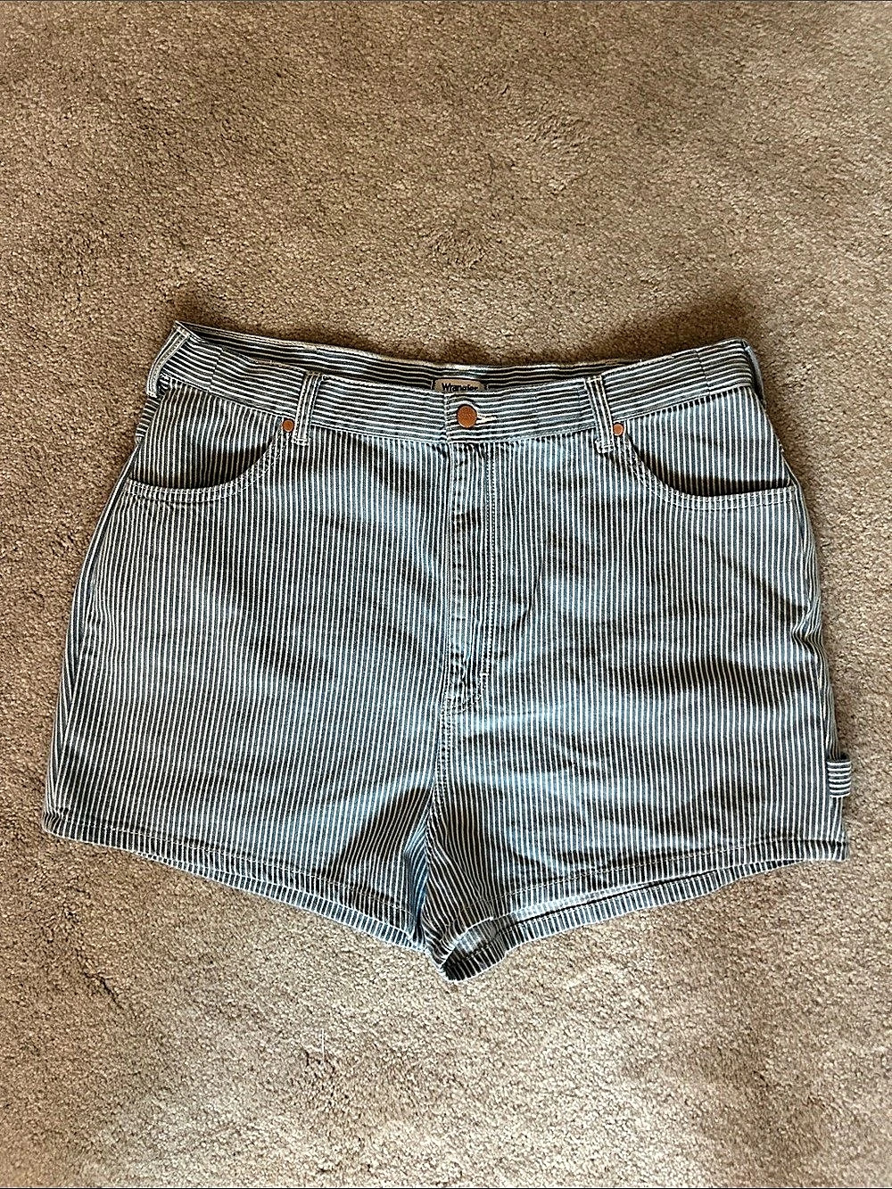 Wrangler Railroad Striped Utility High Waisted Jean Shorts